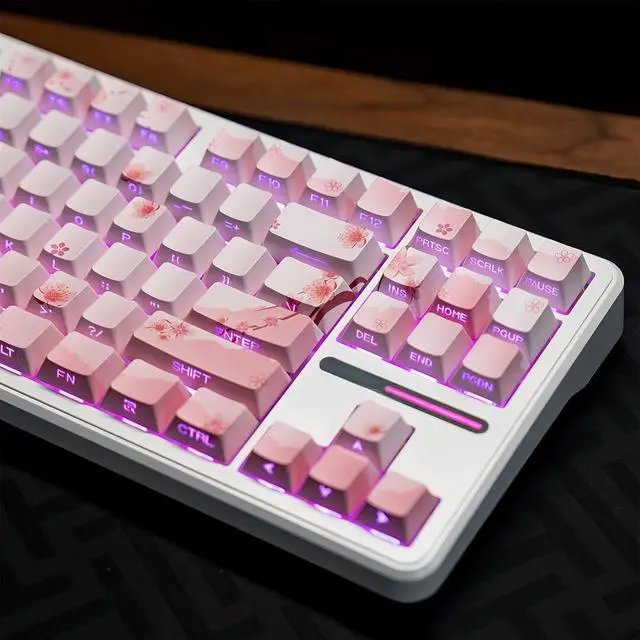 Alt view image 5 of 7 - Cherry Blossom Pink Keycaps,Side Printed Shine Through Keycap PBT Dye Sub Cherry Profile Cute Keycaps 127 Keys Custom Key Cap Set for Cherry MX Switches 60% 75% Mechanical Gaming Keyboard