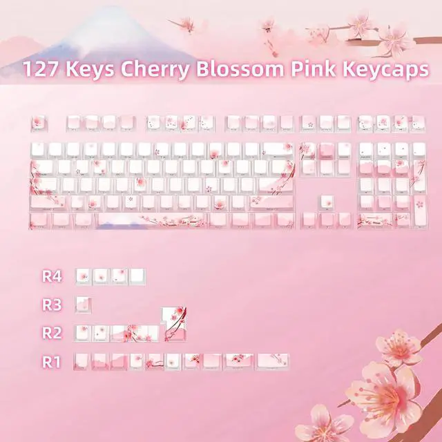 Alt view image 6 of 7 - Cherry Blossom Pink Keycaps,Side Printed Shine Through Keycap PBT Dye Sub Cherry Profile Cute Keycaps 127 Keys Custom Key Cap Set for Cherry MX Switches 60% 75% Mechanical Gaming Keyboard