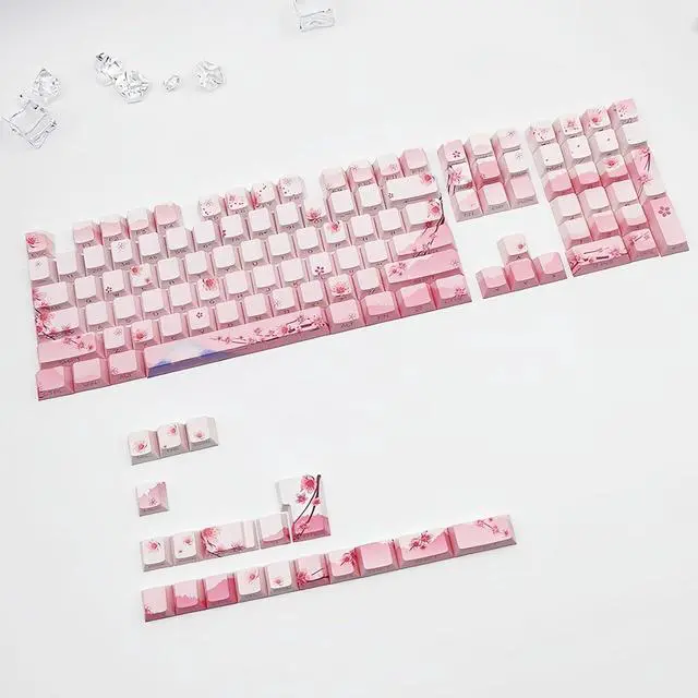 Alt view image 7 of 7 - Cherry Blossom Pink Keycaps,Side Printed Shine Through Keycap PBT Dye Sub Cherry Profile Cute Keycaps 127 Keys Custom Key Cap Set for Cherry MX Switches 60% 75% Mechanical Gaming Keyboard