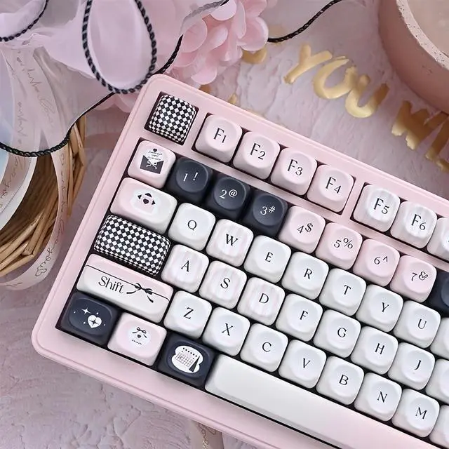 Alt view image 3 of 7 - Pink and Black Keycaps,MOA Profile Cute Keycaps PBT Dye-Sub Kawaii Custom Full Size Keycap Set for Cherry MX Switch ANSI Layout 75% 60% Mechanical Gaming Keyboard DIY Creamy Key Cap (126Keys)