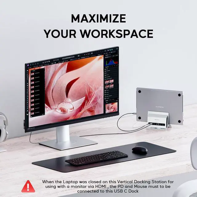 Alt view image 5 of 7 - Vertical MacBook Docking Station, Docking Station for Mac mini with M.2 NVMe case for MacBook Pro/Air, 4K@60Hz HDMI, 2USB C 10Gbps, SD/TF, 100W PD, RJ45, 2 USB A for Windows Sliver