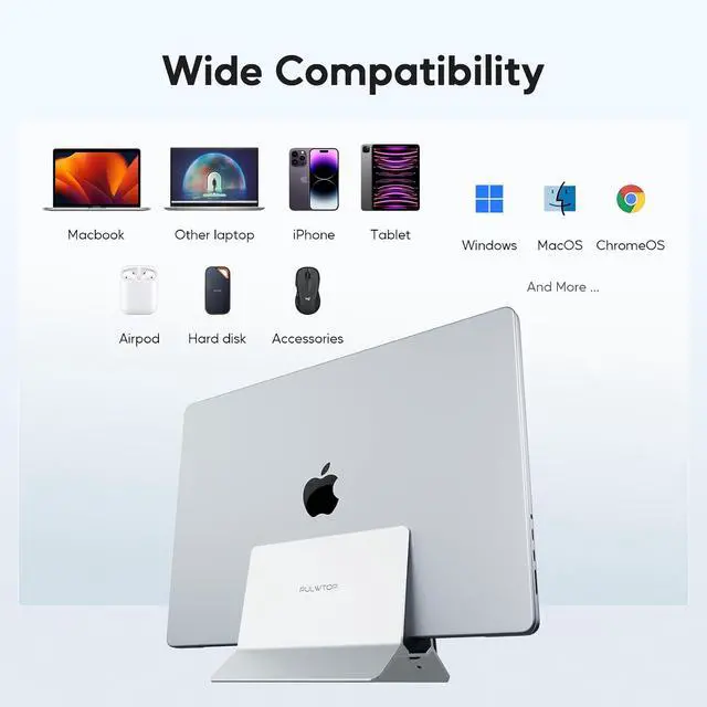 Alt view image 7 of 7 - Vertical MacBook Docking Station, Docking Station for Mac mini with M.2 NVMe case for MacBook Pro/Air, 4K@60Hz HDMI, 2USB C 10Gbps, SD/TF, 100W PD, RJ45, 2 USB A for Windows Sliver