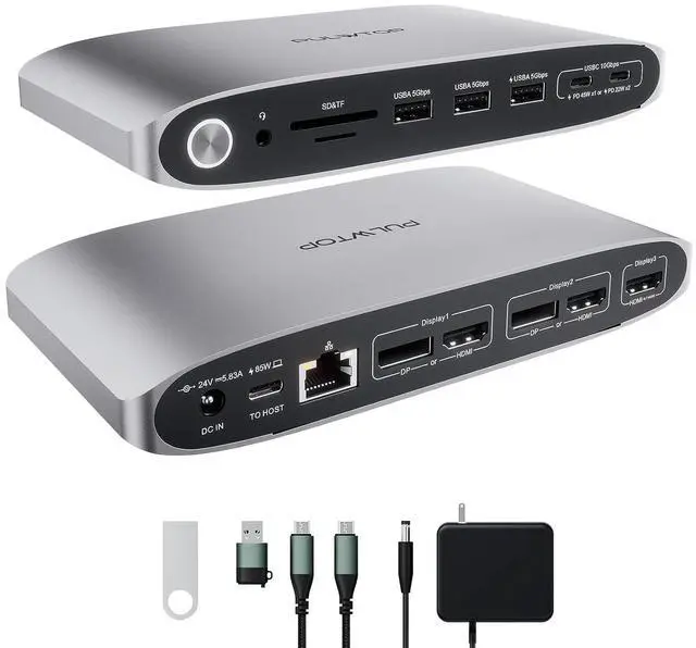 Main image of DisplayLink Docking Station Triple Monitor with 140W Power Adapter, 4K@60Hz Laptop Docking USB C Dock for MacBook M1/M2/M3, Windows, 3xHDMI, 2xDisplayPort,5xUSB C/USB A Data/Charging