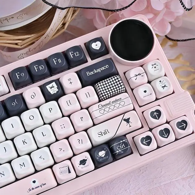 Alt view image 4 of 7 - Pink and Black Keycaps,MOA Profile Cute Keycaps PBT Dye-Sub Kawaii Custom Full Size Keycap Set for Cherry MX Switch ANSI Layout 75% 60% Mechanical Gaming Keyboard DIY Creamy Key Cap (126Keys)
