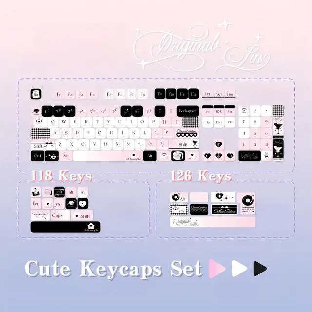 Alt view image 7 of 7 - Pink and Black Keycaps,MOA Profile Cute Keycaps PBT Dye-Sub Kawaii Custom Full Size Keycap Set for Cherry MX Switch ANSI Layout 75% 60% Mechanical Gaming Keyboard DIY Creamy Key Cap (126Keys)