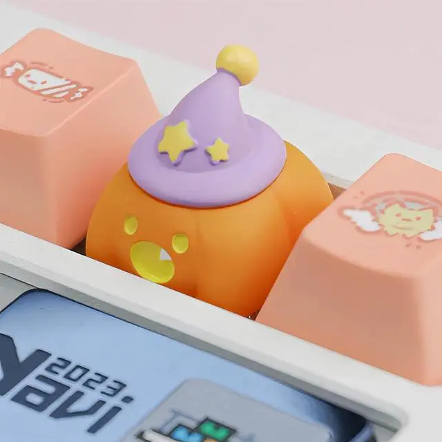 Main image of Halloween Cute ESC Keycaps,Custom Artisan Resin Keycap Cherry MX Switches Mechanical Gaming Keyboard Personalized R4 Keys Replacement (Yellow Pumpkin)