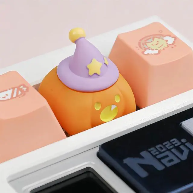 Alt view image 4 of 7 - Halloween Cute ESC Keycaps,Custom Artisan Resin Keycap Cherry MX Switches Mechanical Gaming Keyboard Personalized R4 Keys Replacement (Yellow Pumpkin)