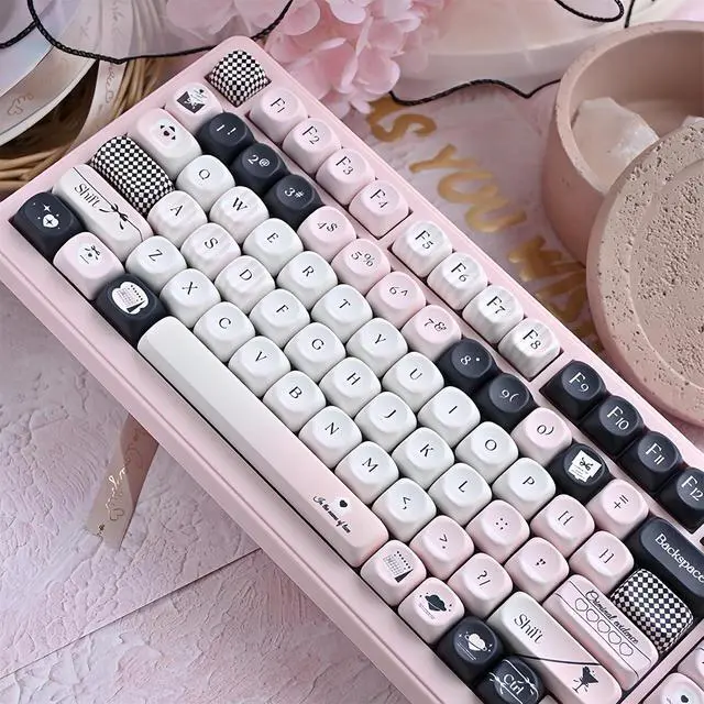 Alt view image 6 of 7 - Pink and Black Keycaps,MOA Profile Cute Keycaps PBT Dye-Sub Kawaii Custom Full Size Keycap Set for Cherry MX Switch ANSI Layout 75% 60% Mechanical Gaming Keyboard DIY Creamy Key Cap (126Keys)