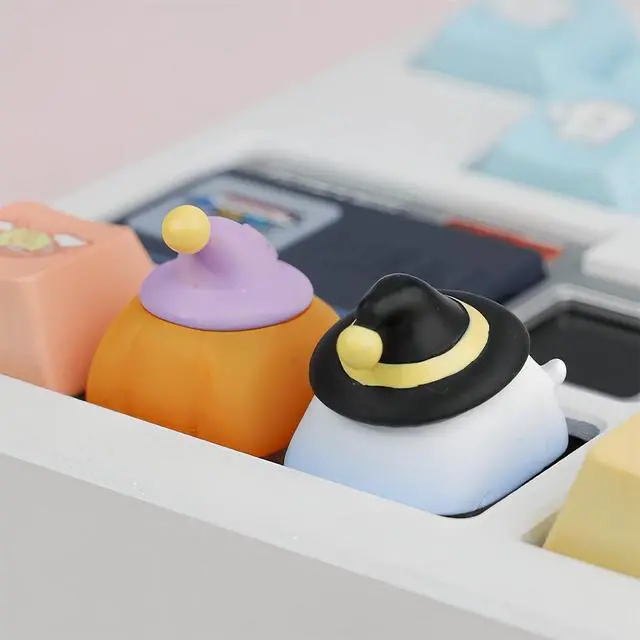 Alt view image 3 of 7 - Halloween Cute ESC Keycaps,Custom Artisan Resin Keycap Cherry MX Switches Mechanical Gaming Keyboard Personalized R4 Keys Replacement (Yellow Pumpkin)