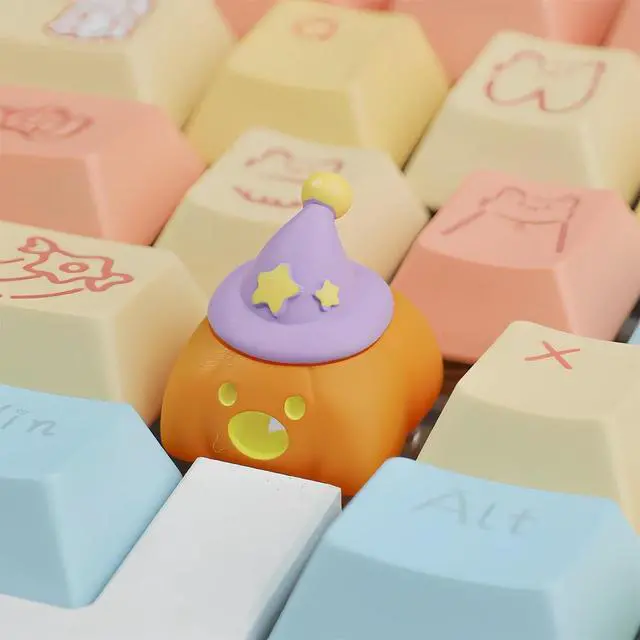 Alt view image 5 of 7 - Halloween Cute ESC Keycaps,Custom Artisan Resin Keycap Cherry MX Switches Mechanical Gaming Keyboard Personalized R4 Keys Replacement (Yellow Pumpkin)
