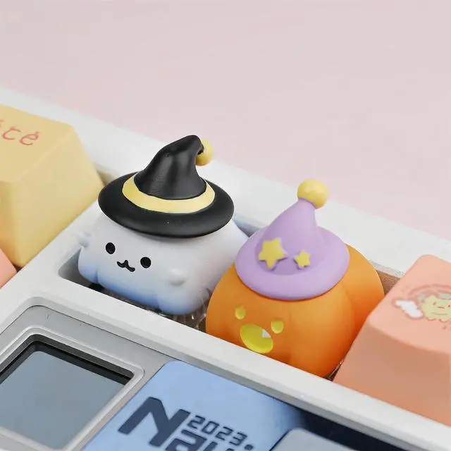 Alt view image 2 of 7 - Halloween Cute ESC Keycaps,Custom Artisan Resin Keycap Cherry MX Switches Mechanical Gaming Keyboard Personalized R4 Keys Replacement (Yellow Pumpkin)