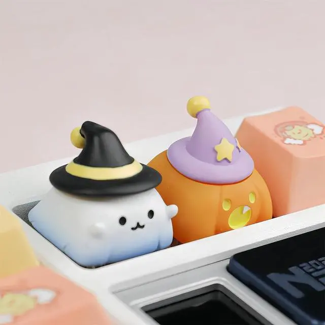 Alt view image 4 of 7 - Halloween Cute ESC Keycaps,Custom Artisan Resin Keycap Cherry MX Switches Mechanical Gaming Keyboard Personalized R4 Keys Replacement (Black-and-White Ghost)