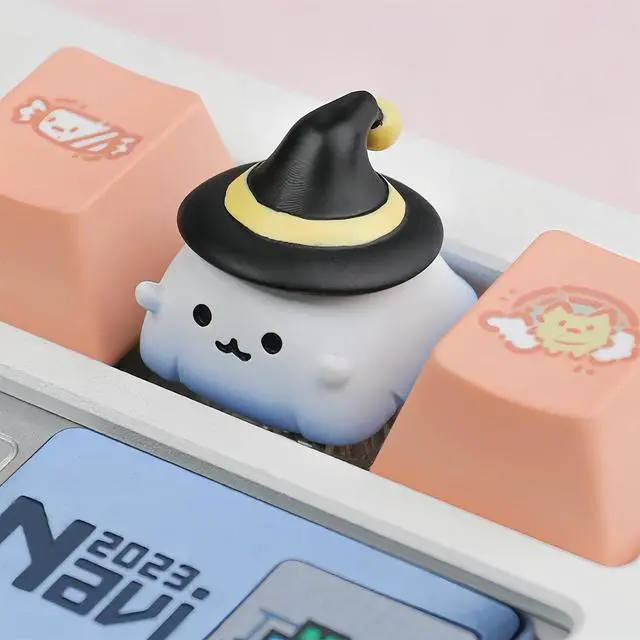 Alt view image 6 of 7 - Halloween Cute ESC Keycaps,Custom Artisan Resin Keycap Cherry MX Switches Mechanical Gaming Keyboard Personalized R4 Keys Replacement (Black-and-White Ghost)