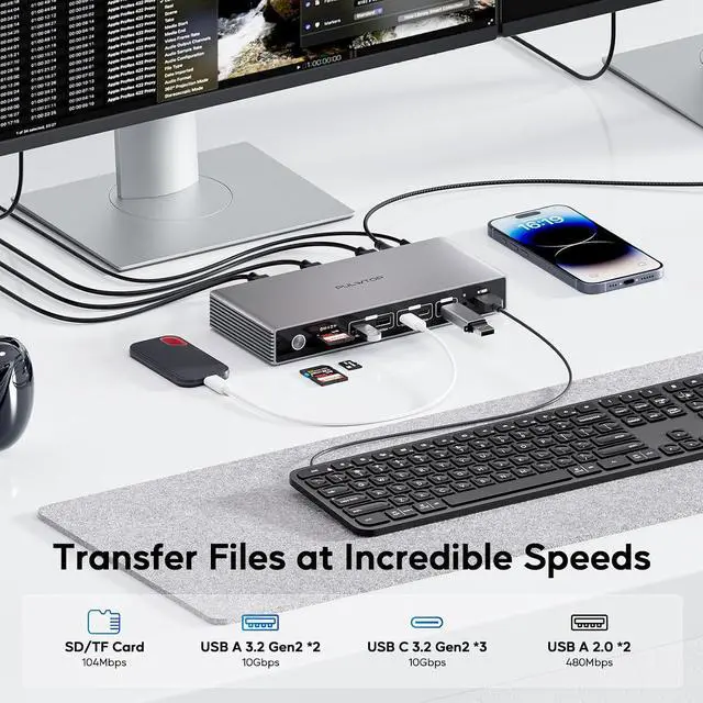 Alt view image 5 of 7 - Displaylink Docking Station, USB C DisplayLink Dock Triple Displays for MacBook M1/M2/M3/M4 Windows, 8K/4K@60Hz Displaylink Dock with 3HDMI, 3 Display Port, PD 30W,USB A/C 10Gbps, Ethernet