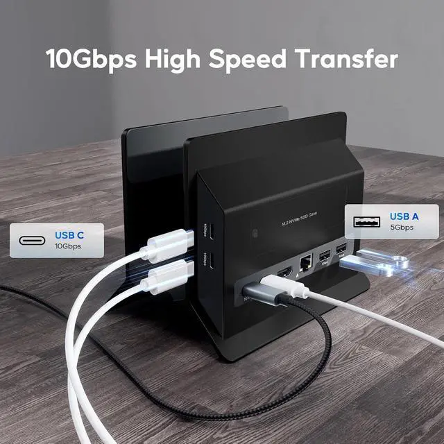 Alt view image 4 of 7 - Vertical MacBook Docking Station, Docking Station for Mac mini with M.2 NVMe case for MacBook Pro/Air, 4K@60Hz HDMI, 2USB C 10Gbps, SD/TF, 100W PD, RJ45, 2 USB A for Windows Black