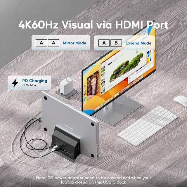 Alt view image 5 of 7 - Vertical MacBook Docking Station, Docking Station for Mac mini with M.2 NVMe case for MacBook Pro/Air, 4K@60Hz HDMI, 2USB C 10Gbps, SD/TF, 100W PD, RJ45, 2 USB A for Windows Black