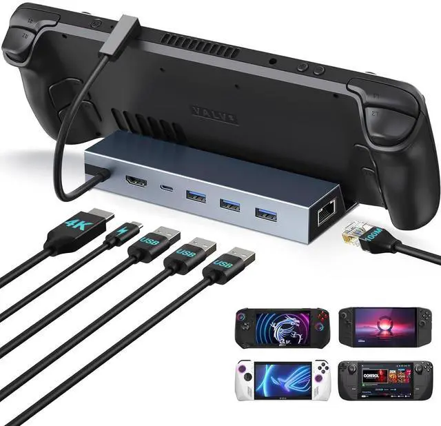 Main image of Steam Deck Dock, Docking Station for Steam Deck/ROG Ally/Legion Go/MSI Claw/Nitro Deck/Steam Deck OLED, 6-in-1 USB C Dock with HDMI 4K UHD, 100Mbps RJ45 Ethernet, USB 3.0 and PD 100W Charging