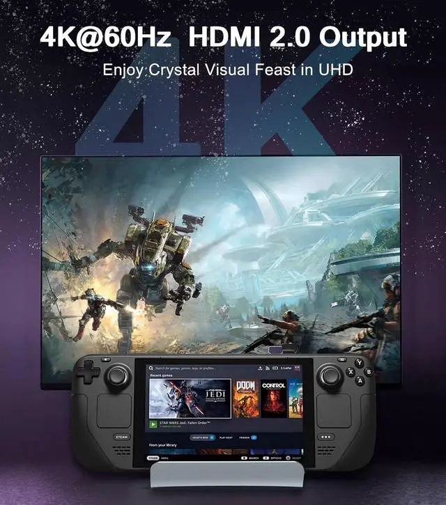 Alt view image 3 of 6 - Steam Deck Dock, Docking Station for Steam Deck/ROG Ally/Legion Go/MSI Claw/Nitro Deck/Steam Deck OLED, 6-in-1 USB C Dock with HDMI 4K UHD, 100Mbps RJ45 Ethernet, USB 3.0 and PD 100W Charging