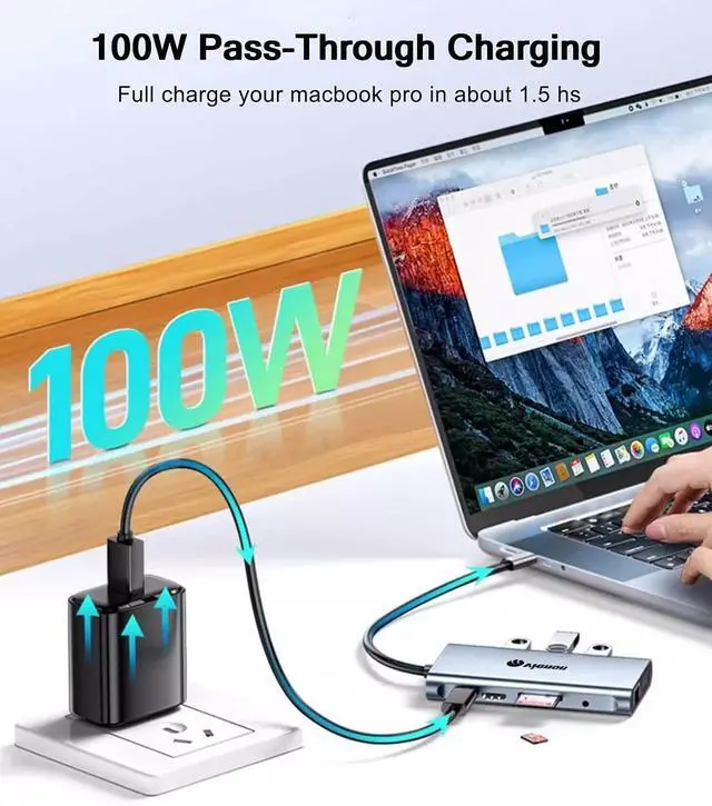 Alt view image 7 of 7 - 11-in-1 USB C Hub, Laptop Docking Station with RJ45 Gigabit Ethernet, 4K HDMI, 1080P VGA, SD/Micro SD Card Reader, 3.5 mm Audio Aux Jack, PD 100W Charging, Full Functional USB C Dongle