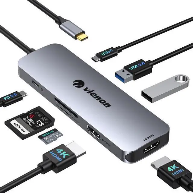 Main image of Docking Station Dual Monitor, USB C Hub Dual HDMI Adapter for 2 Monitors with 2 4K HDMI, 2 USB 3.0 5Gbps, SD/TF Card Reader, PD 100W, USB C Ports Comaptible for MacBook, Dell, HP, Surface