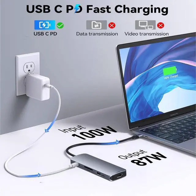 Alt view image 5 of 6 - Docking Station Dual Monitor, USB C Hub Dual HDMI Adapter for 2 Monitors with 2 4K HDMI, 2 USB 3.0 5Gbps, SD/TF Card Reader, PD 100W, USB C Ports Comaptible for MacBook, Dell, HP, Surface