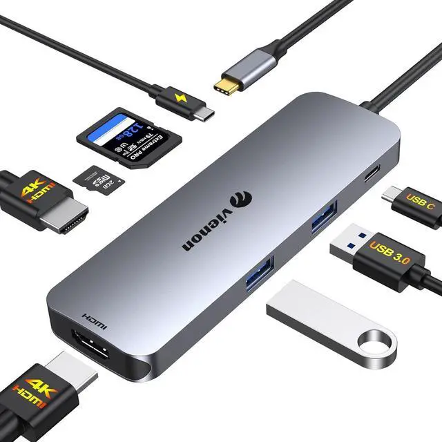 Alt view image 6 of 6 - Docking Station Dual Monitor, USB C Hub Dual HDMI Adapter for 2 Monitors with 2 4K HDMI, 2 USB 3.0 5Gbps, SD/TF Card Reader, PD 100W, USB C Ports Comaptible for MacBook, Dell, HP, Surface