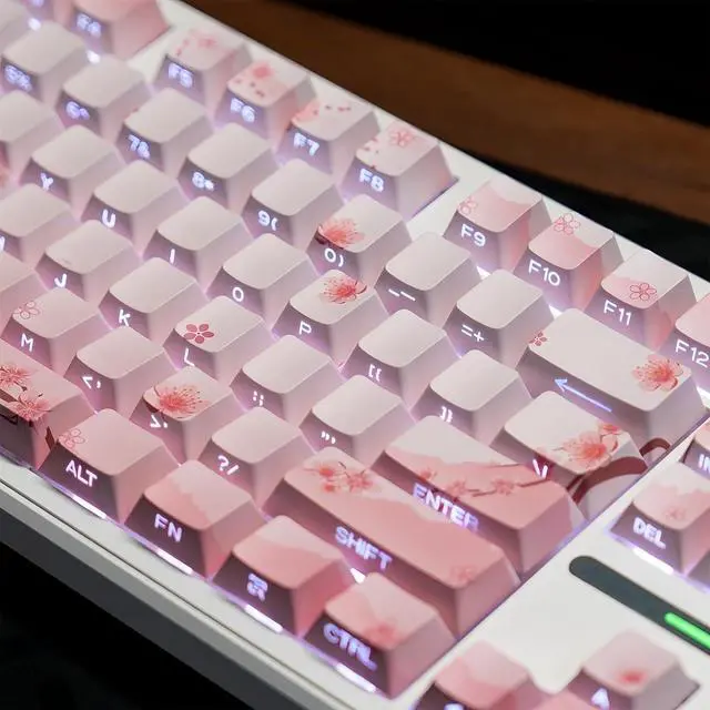 Alt view image 3 of 7 - Cherry Blossom Pink Keycaps,Side Printed Shine Through Keycap PBT Dye Sub Cherry Profile Cute Keycaps 127 Keys Custom Key Cap Set for Cherry MX Switches 60% 75% Mechanical Gaming Keyboard