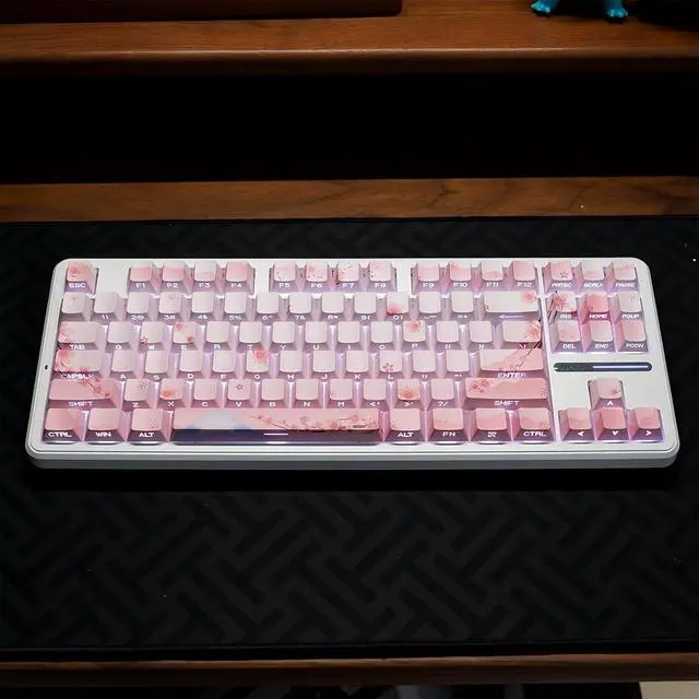 Alt view image 4 of 7 - Cherry Blossom Pink Keycaps,Side Printed Shine Through Keycap PBT Dye Sub Cherry Profile Cute Keycaps 127 Keys Custom Key Cap Set for Cherry MX Switches 60% 75% Mechanical Gaming Keyboard