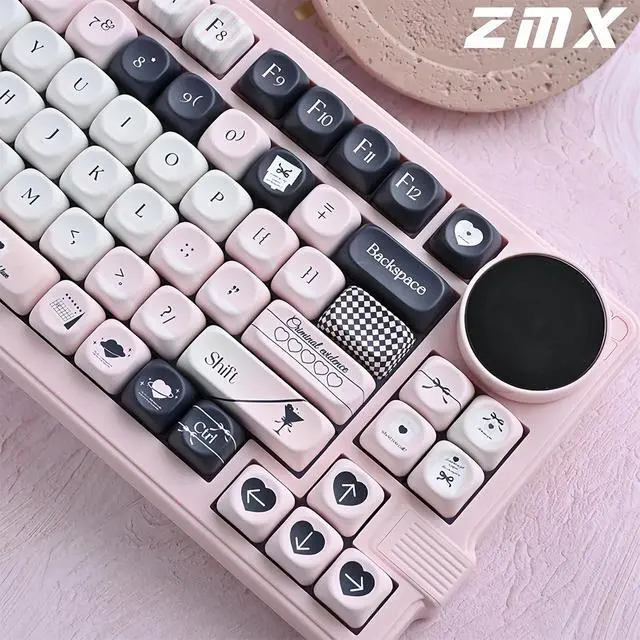 Alt view image 2 of 7 - Pink and Black Keycaps,MOA Profile Cute Keycaps PBT Dye-Sub Kawaii Custom Full Size Keycap Set for Cherry MX Switch ANSI Layout 75% 60% Mechanical Gaming Keyboard DIY Creamy Key Cap (126Keys)