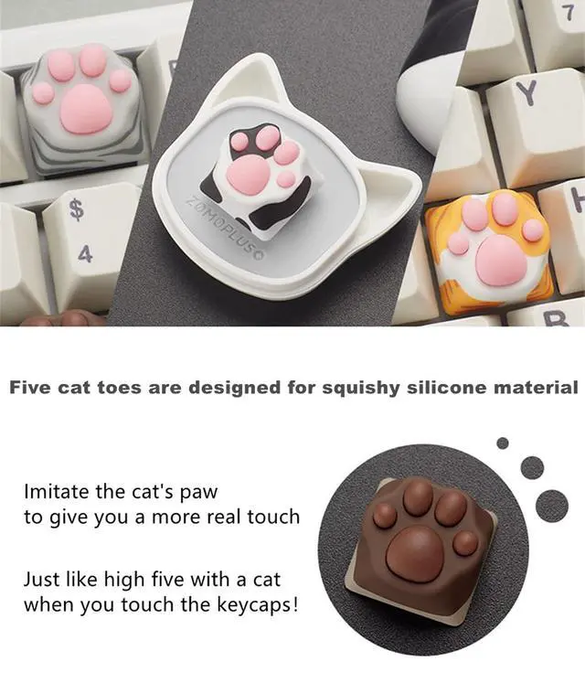 Alt view image 2 of 7 - ZOMOPLUS Cute Keycaps,Novelty Cat-Claws Keycap 3D Model OEM Profile Keyboard Keycaps Squishy-Paws Custom Key Caps for Cherry MX Switches Mechanical Gaming Keyboard Catpaw ESC-Key Keycap(4 Pack)