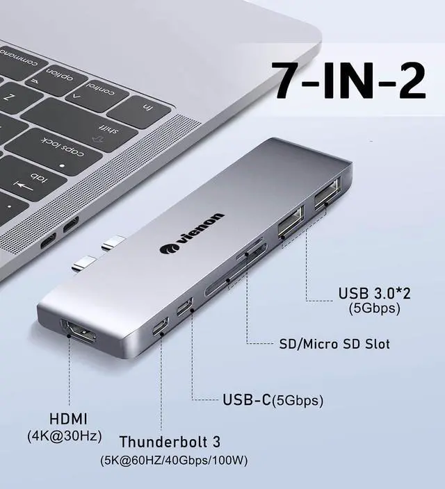 Alt view image 2 of 7 - USB C Hub Adapter for MacBook, 7 in 2 Docking Station with 4K HDMI, 40Gbps Thunderbolt 3, 5Gbps USB-A &C Data Ports, SD/TF Card Reader Compatible for MacBook Pro Air M3/M2/M1 (2018-2024)