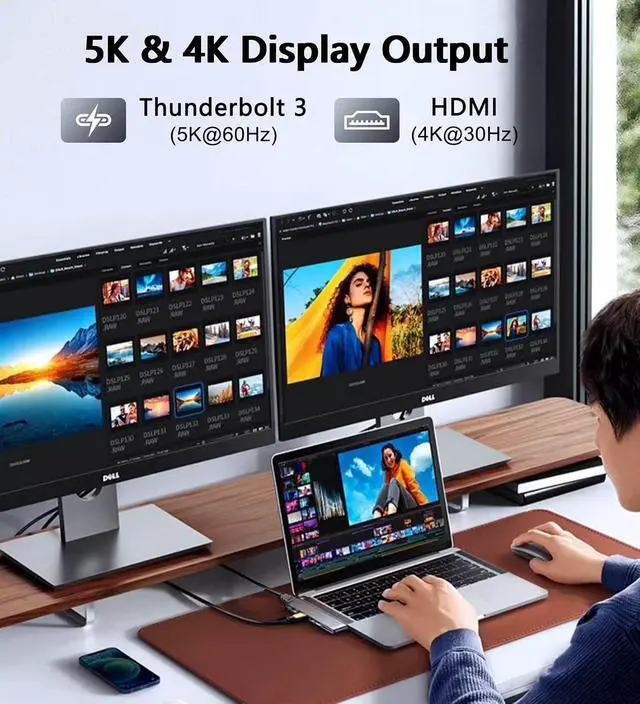 Alt view image 4 of 7 - USB C Hub Adapter for MacBook, 7 in 2 Docking Station with 4K HDMI, 40Gbps Thunderbolt 3, 5Gbps USB-A &C Data Ports, SD/TF Card Reader Compatible for MacBook Pro Air M3/M2/M1 (2018-2024)