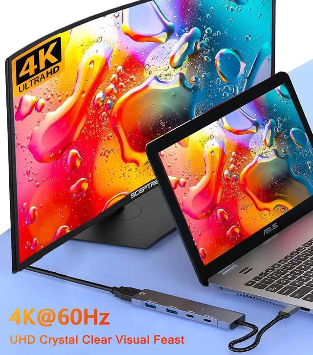 Alt view image 3 of 7 - USB C Hub, USB C to HDMI Adapter 4K@60Hz, USB Type C Adapter Dongle with 100W PD, 5Gb USB-A &C Ports, Docking Station Compatible for MacBook Pro, XPS, Switch, Steam Deck