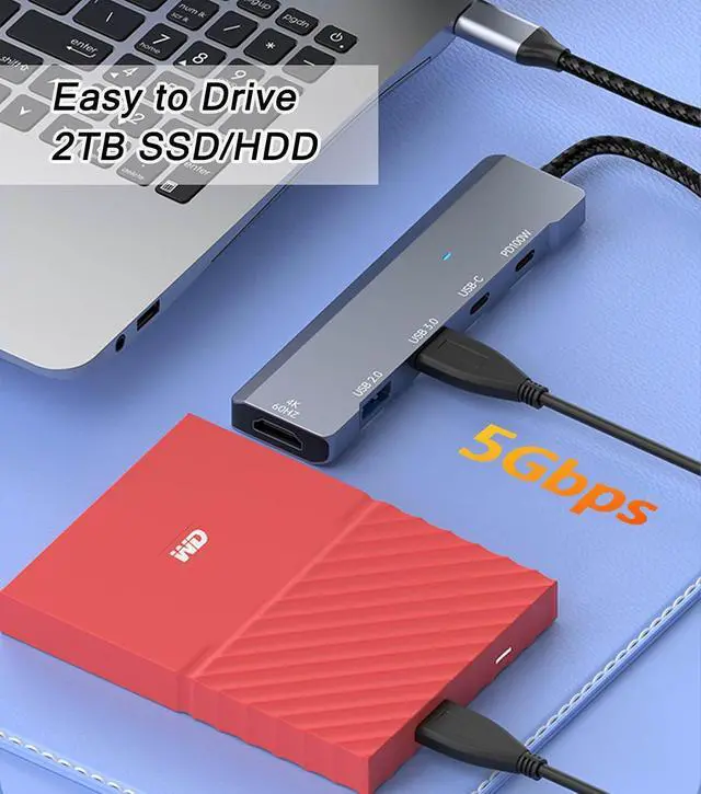 Alt view image 4 of 7 - USB C Hub, USB C to HDMI Adapter 4K@60Hz, USB Type C Adapter Dongle with 100W PD, 5Gb USB-A &C Ports, Docking Station Compatible for MacBook Pro, XPS, Switch, Steam Deck