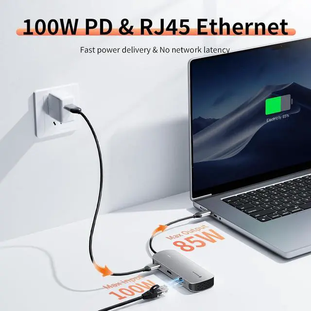 Alt view image 4 of 7 - USB C Docking Station 4K@60Hz HDMI for MacBook/Dell/HP/Surface | 8 in 1 Laptop Dock Station with HDMI, 100W PD 3.0, 2 USB A, RJ45, SD/TF, Audio, Portable Adapter for Photography & Work