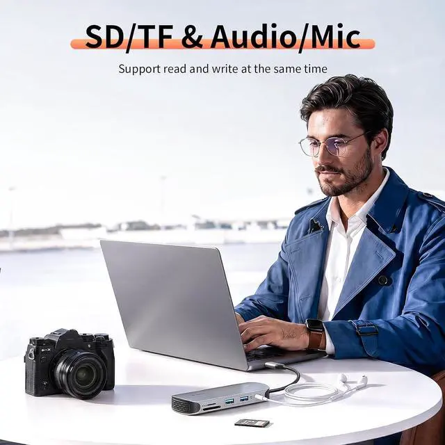 Alt view image 6 of 7 - USB C Docking Station 4K@60Hz HDMI for MacBook/Dell/HP/Surface | 8 in 1 Laptop Dock Station with HDMI, 100W PD 3.0, 2 USB A, RJ45, SD/TF, Audio, Portable Adapter for Photography & Work