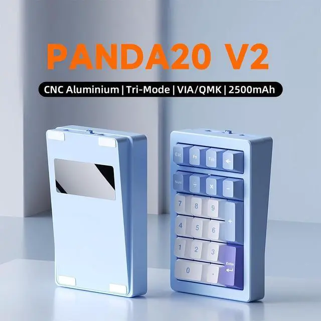 Alt view image 2 of 7 - PANDA20 Mechanical Number Pad,Aluminum CNC VIA/QMK Programmable Macro Numpad Hot Swappable Gasket Wireless BT5.0/2.4Ghz/USB-C RGB Gaming Numeric Keypad for Laptop/PC (Silver)