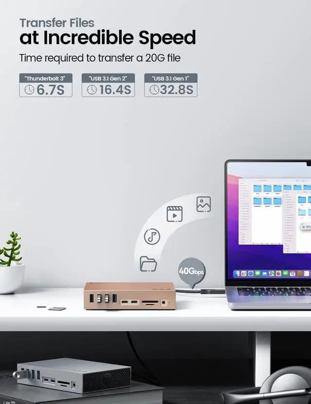 Alt view image 4 of 7 - Thunderbolt 3 Docking Station 8K Display for Windows and Mac | 15-in-1 40Gbps Laptop Dock with Dual Thunderbolt 3 Ports, 60W PD, 7 USB Ports, Gigabit Ethernet, SD/TF, S/PDIF, Audio