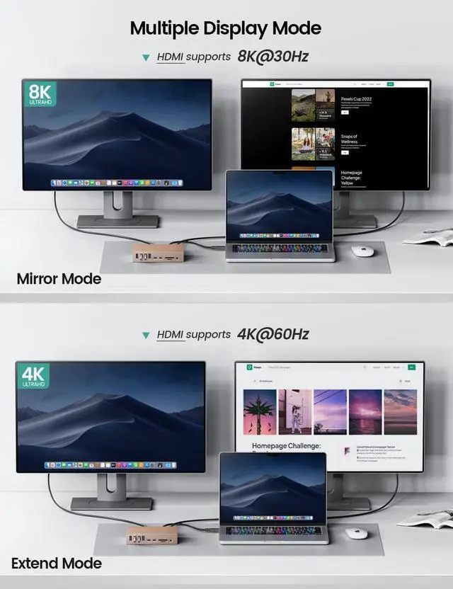 Alt view image 3 of 7 - Thunderbolt 3 Docking Station 8K Display for Windows and Mac | 15-in-1 40Gbps Laptop Dock with Dual Thunderbolt 3 Ports, 60W PD, 7 USB Ports, Gigabit Ethernet, SD/TF, S/PDIF, Audio