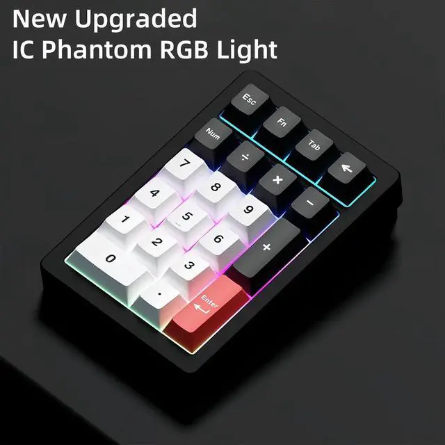 Alt view image 4 of 7 - PANDA20 Mechanical Number Pad,Aluminum CNC VIA/QMK Programmable Macro Numpad Hot Swappable Gasket Wireless BT5.0/2.4Ghz/USB-C RGB Gaming Numeric Keypad for Laptop/PC (White)
