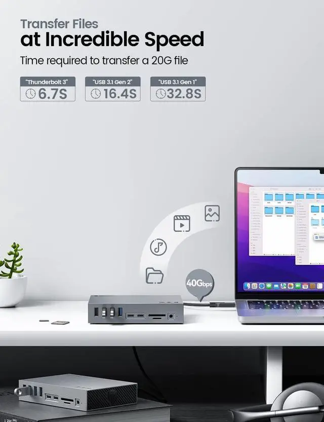 Alt view image 4 of 7 - Thunderbolt 3 Docking Station 8K Display for Windows and Mac | 15-in-1 40Gbps Laptop Dock with Dual Thunderbolt 3 Ports, 60W PD, 7 USB Ports, Gigabit Ethernet, SD/TF, S/PDIF, Audio