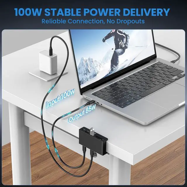 Alt view image 3 of 7 - USB C Clamp Hub, 4K HDMI Docking Station, 100W PD for MacBook Pro | Aluminum Edge Desk Mount SD/TF Card Reader Space-Saving