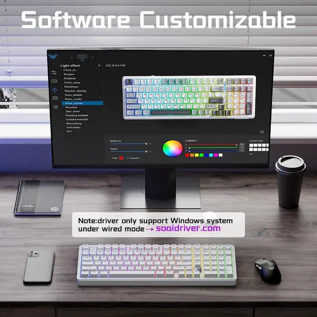 Alt view image 7 of 7 - LEOBOG HI98C Pro Wireless Mechanical Gaming Keyboard, Tri-Mode Wired/2.4G/BT5.0 Hot Swappable Aluminum Keyboards with Number Pad, RGB Backlit Gasket Mount White Custom Keyboard for PC Gaming & Office