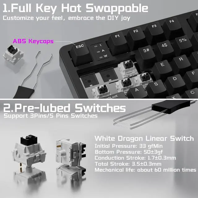 Alt view image 5 of 7 - LEOBOG HI98C Pro Wireless Mechanical Gaming Keyboard, Tri-Mode Wired/2.4G/BT5.0 Hot Swappable Aluminum Keyboards with Number Pad, RGB Backlit Gasket Mount Black Custom Keyboard for PC Gaming & Office