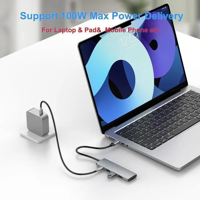 Alt view image 2 of 7 - 4-in-1 USB C Docking Station with 100W PD Charging, HDMI 4K@30Hz, USB 3.0 Hub for Switch, MacBook Pro, iPad, Laptop, PC