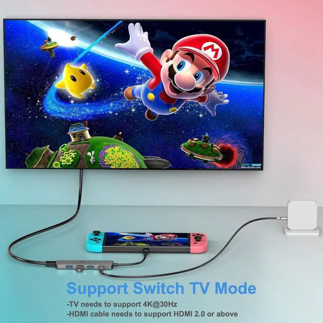 Alt view image 3 of 7 - 4-in-1 USB C Docking Station with 100W PD Charging, HDMI 4K@30Hz, USB 3.0 Hub for Switch, MacBook Pro, iPad, Laptop, PC