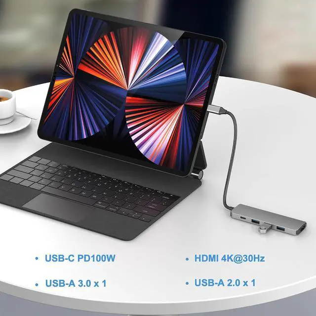 Alt view image 4 of 7 - 4-in-1 USB C Docking Station with 100W PD Charging, HDMI 4K@30Hz, USB 3.0 Hub for Switch, MacBook Pro, iPad, Laptop, PC