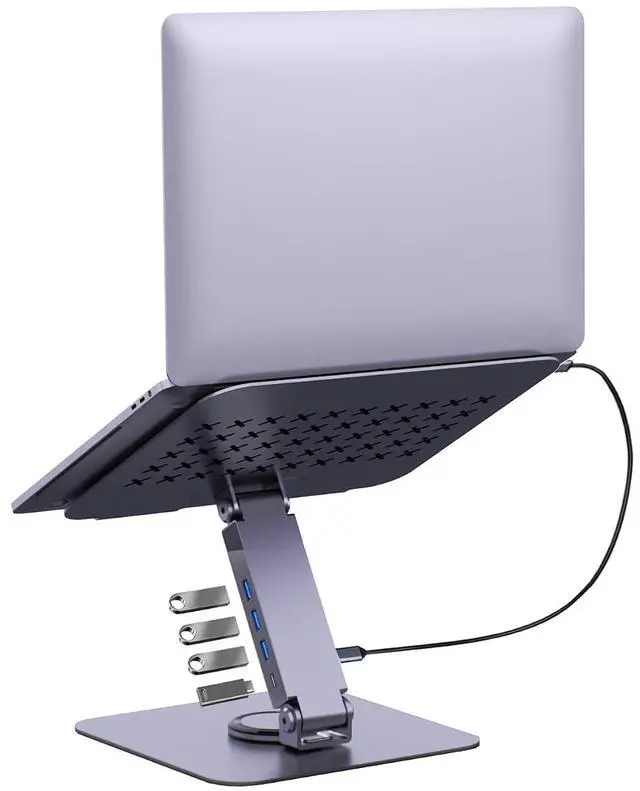 Main image of 360 Rotating Laptop Stand with USB 3.0 Hub, Adjustable Ergonomic Computer Riser for Desk, 4-Port 5Gbps Docking Station, Heavy Duty Aluminum Holder for MacBook Pro/Air, Dell, HP 10-17"
