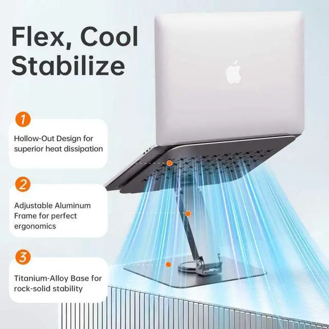 Alt view image 5 of 7 - 360 Rotating Laptop Stand with USB 3.0 Hub, Adjustable Ergonomic Computer Riser for Desk, 4-Port 5Gbps Docking Station, Heavy Duty Aluminum Holder for MacBook Pro/Air, Dell, HP 10-17"