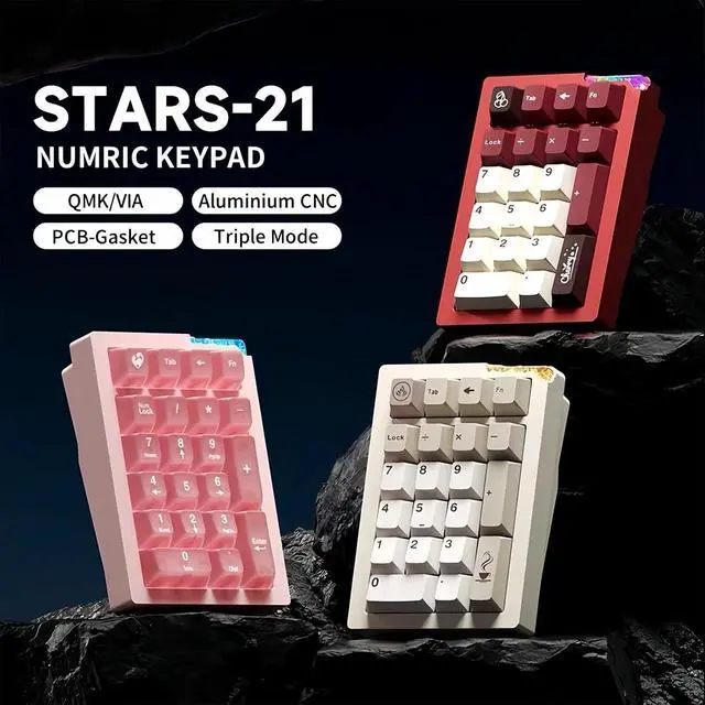 Alt view image 7 of 7 - Stars21 Mechanical Number Pad,VIA/QMK Programmable Macro Numpad Aluminum CNC Gasket Hot Swappable Wireless Numeric Keypad BT5.0/2.4Ghz/USB-C RGB Gaming Keypad Kit for Laptop/PC (White2)
